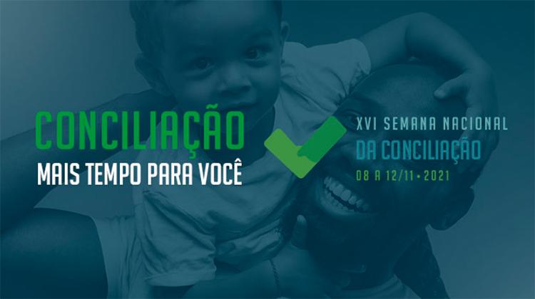 Imagem de um cartaz sobre conciliação em tom verde com uma criança 