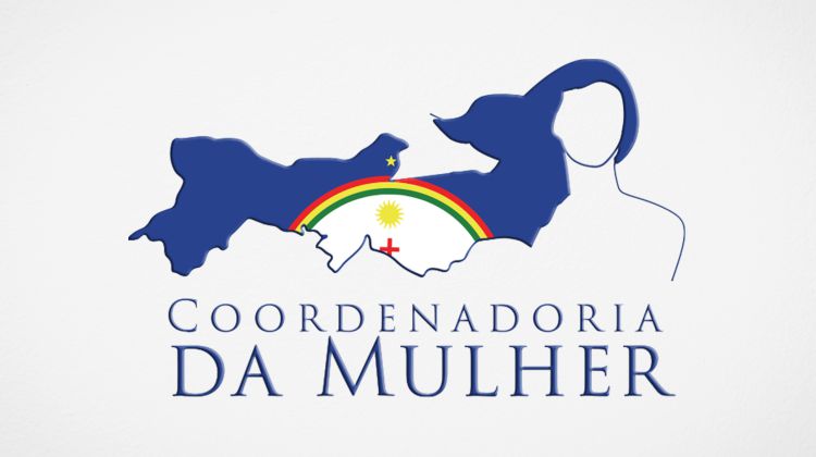 Logomarca da Coordenadoria da Mulher no Estado em tom cinza com o rosto de uma mulher e o cabelo representando o estado e a bandeira de Pernambuco