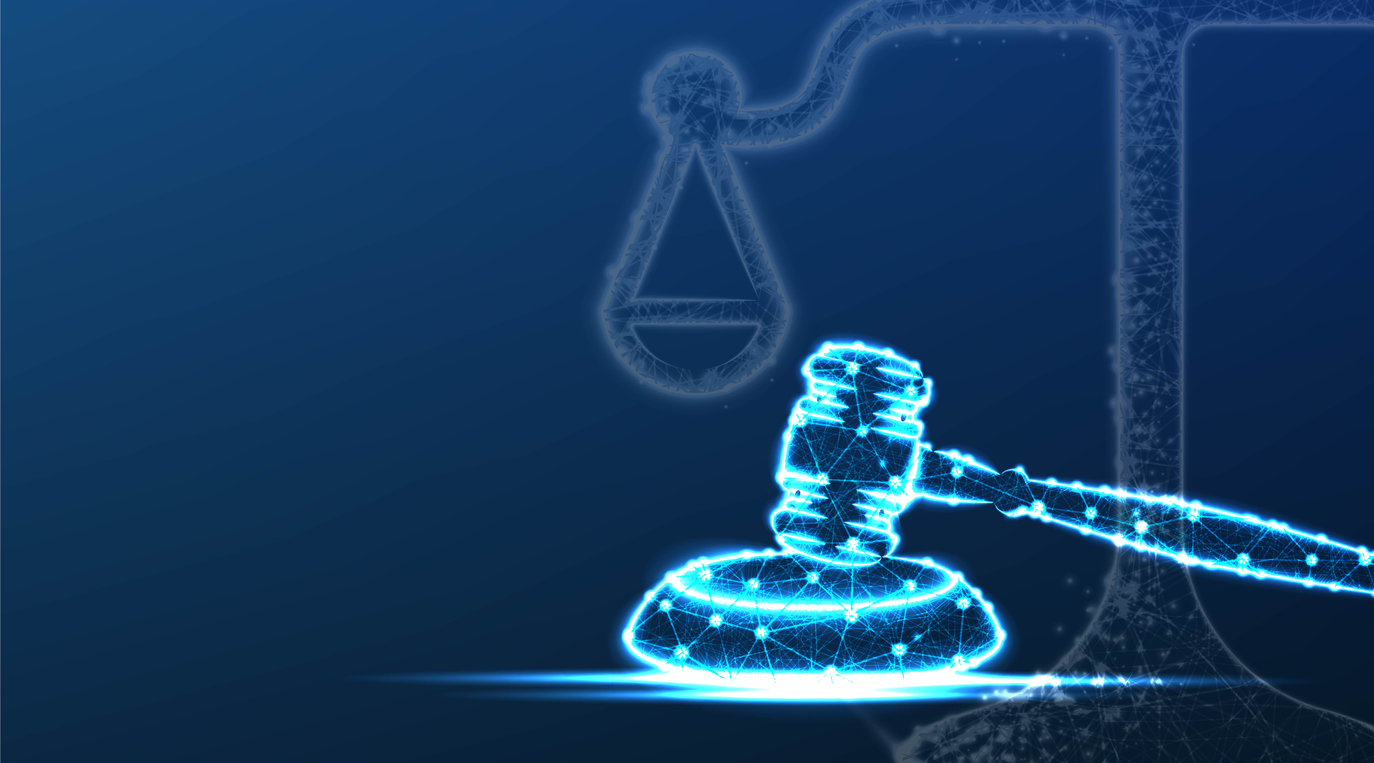 Martelo simbolizando Justiça em tom azul 