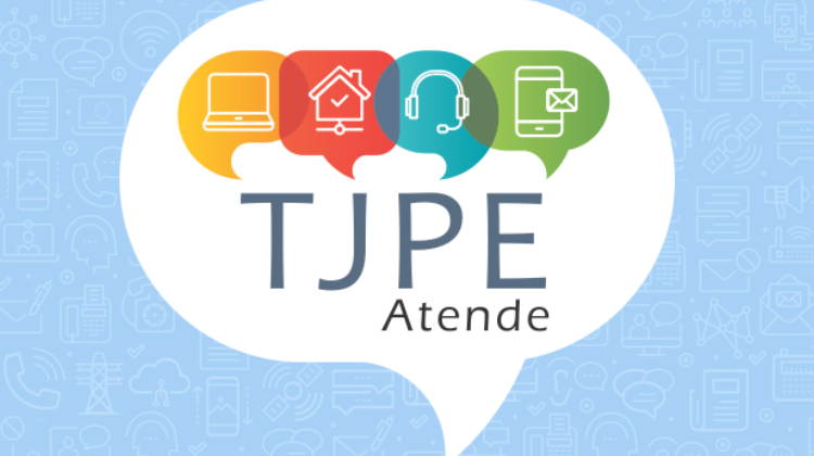 Logomarca do serviço TJPE Atende com sinais de canais de atendimento na parte de cima da arte