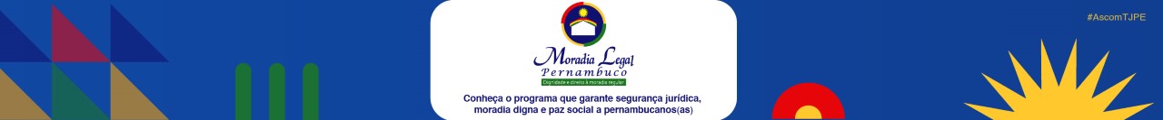 banner com fundo azul cor azul  e detalhes em vermelho, verde e amarelo, com logo do Moradia Legal