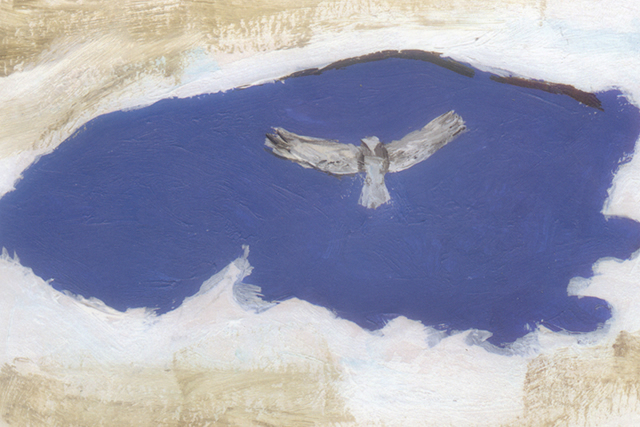 Pintura abstrata de um gavião no céu azul