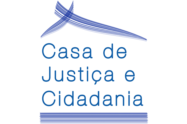 Marca da Casa de Justiça e Cidadania do TJPE com diversas linhas (traços) formando o telhado e a base do desenho de uma casa