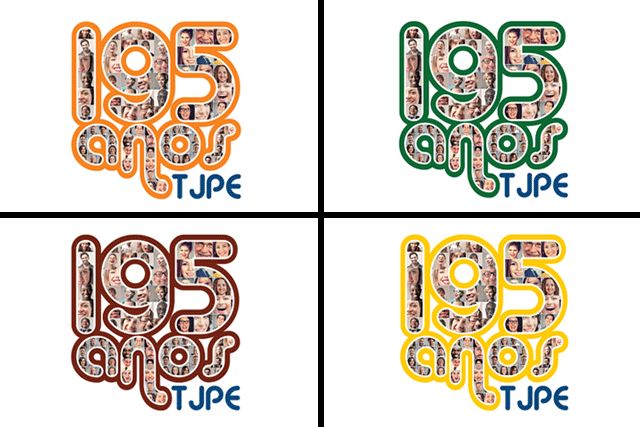 Marcas dos 195 anos do TJPE em diferentes cores. Algarismos um, nove e cinco são formados pelos rostos de diversas pessoas