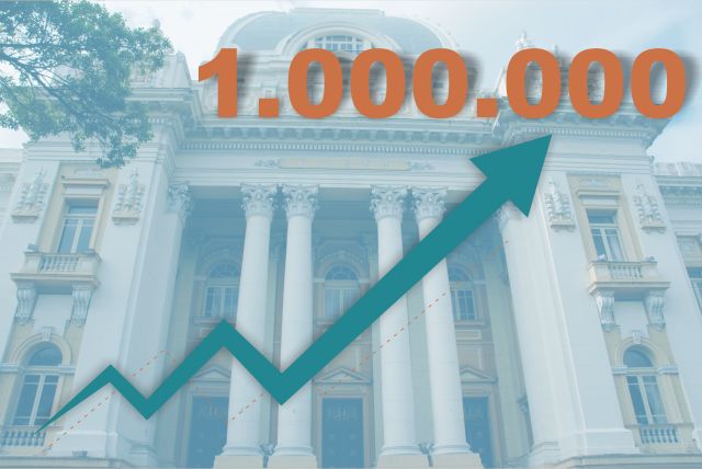 Desenho do Palácio com seta apontando para cima, mostrando o número 1.000.000