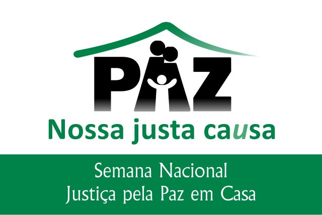 Símbolo da campanha com a palavra PAZ formando uma casa com família dentro