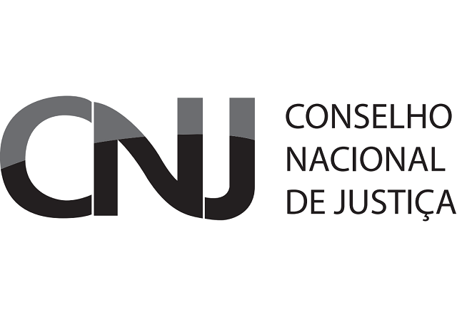 Arte visual da logomarca do CNJ com fundo branco e letras pretas