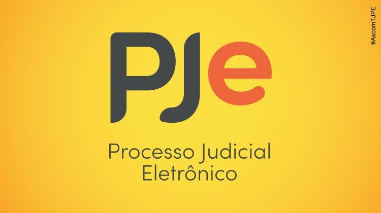 Em fundo amarelo está exibido em caixa alta a sigla PJe e abaixo o texto Processo Judicial Eletrônico