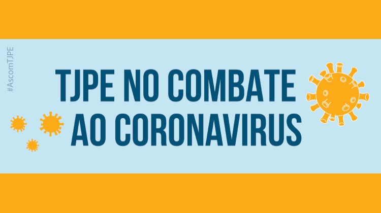 Imagem com bordas amarelas e no centro em azul com a frase TJPE no combate ao coronavirus