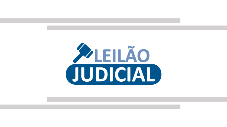 Texto "Leilão Judicial" em tons de azul claro e escuro acompanhado de martelo do lado esquerdo.