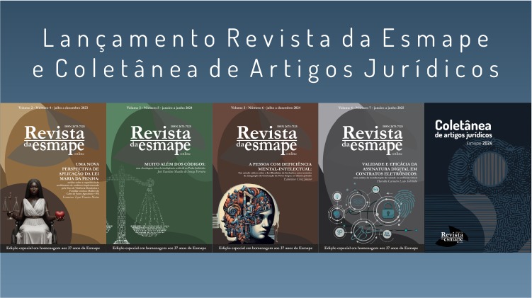 Arte com as quatro capas das novas edições da Revista da Esmape e da Coletânea de Artigos