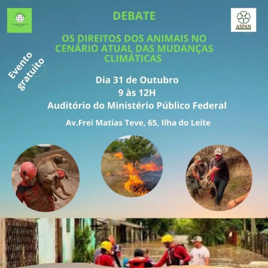 Banner do debate "Os direitos dos animais no cenário atual das Mudanças Climáticas". 