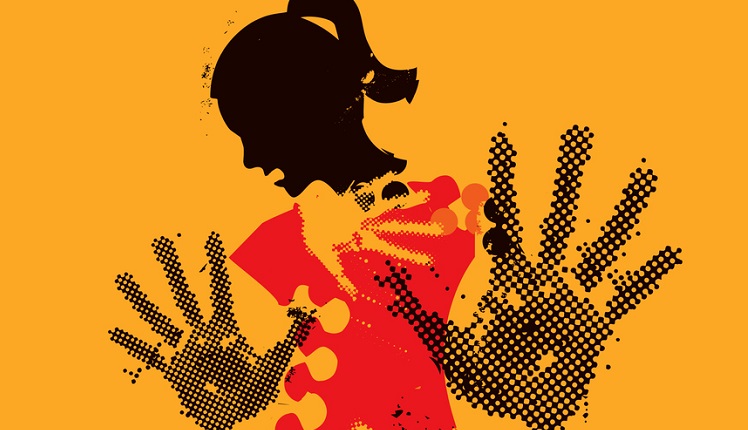 Ilustração de uma mulher fazendo sinal de pare com as duas mãos