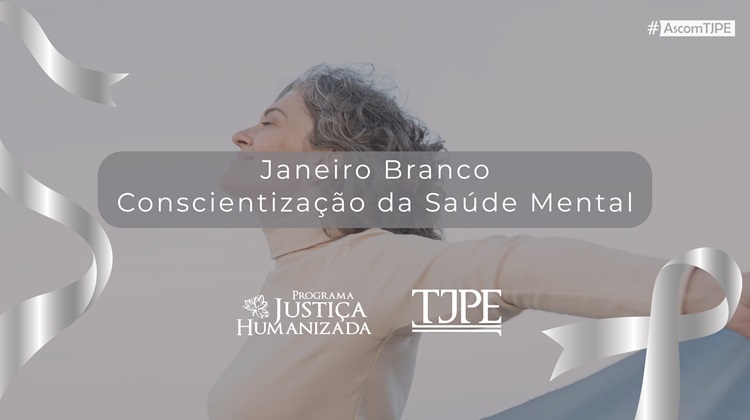 Uma mulher de braços abertos e uma fita branca simbolizando a campanha Janeiro Branco