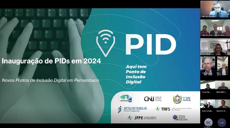 Tela de videoconferência com participantes durante a solenidade do PID