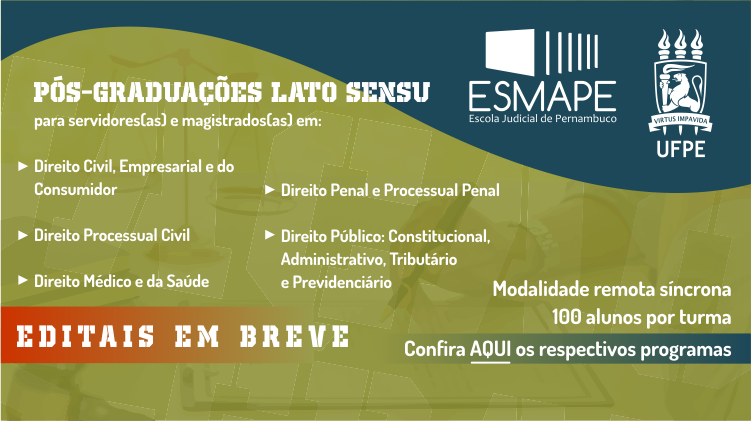 Foto da notícia - Esmape publica programas dos cursos de pós-graduação lato sensu